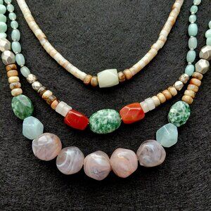 New JJill Necklace.  16" with extender. Three strand, multi green color tones.
